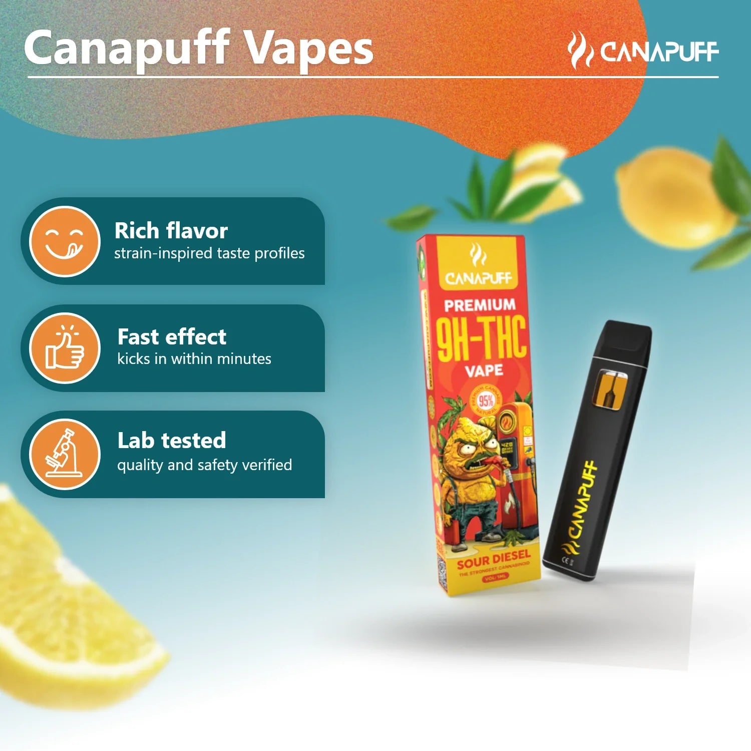 Vape de 9H-THC Sour Diesel 95% 1ml